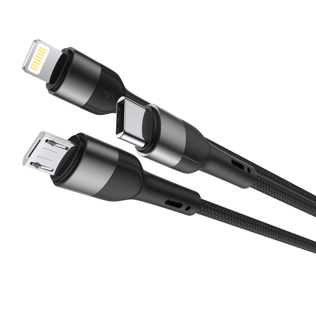 Nabíjací kábel USB-A / USB-C - Lightning / microUSB / USB-C XO Design NB254 3v1, 60 W, 1,2 m, čierny