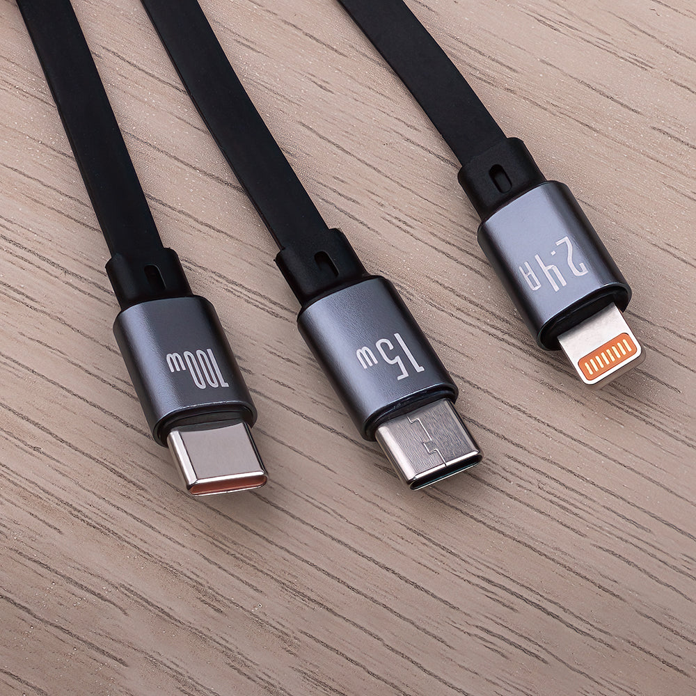 Nabíjací kábel USB-A - Lightning / 2 x USB-C Forever 3in1, 100W, 1.2m, Čierny