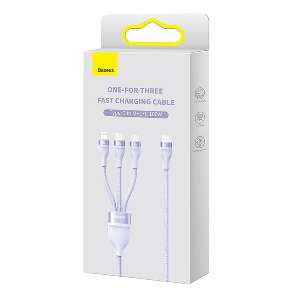 Nabíjací kábel USB-A - Lightning / microUSB / USB-C Baseus Flash Series II 3in1, 100W, 1.2m, Fialový CASS030005