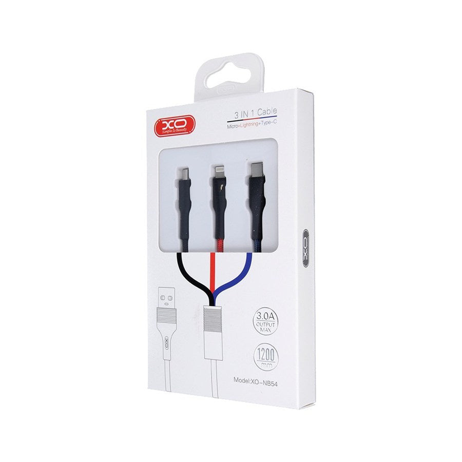 Nabíjací kábel USB-A - Lightning / microUSB / USB-C XO Design NB54, 18W, 1.2m, Multicolor