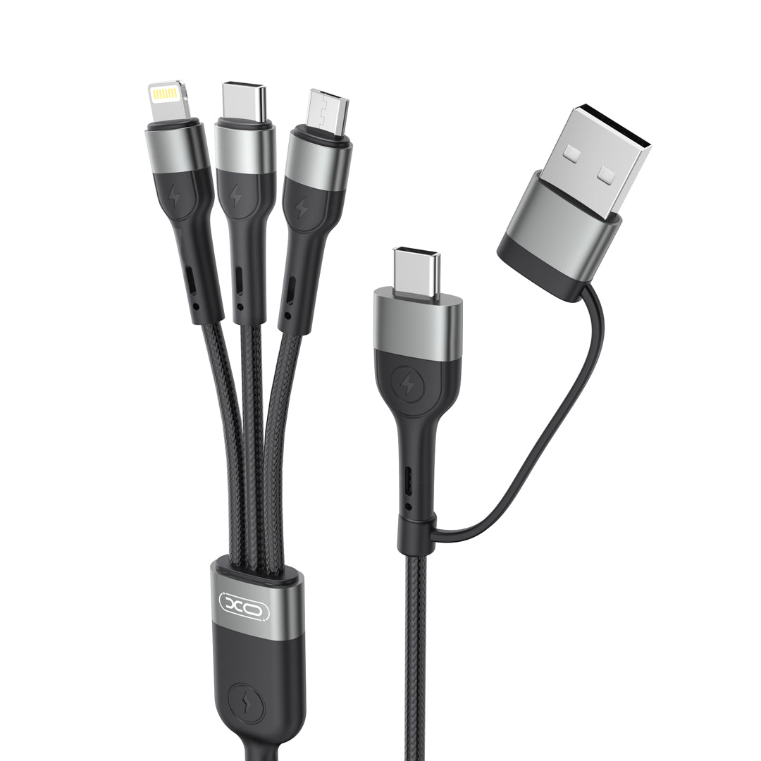 Nabíjací kábel USB-A / USB-C - Lightning / microUSB / USB-C XO Design NB254 3v1, 60 W, 1,2 m, čierny
