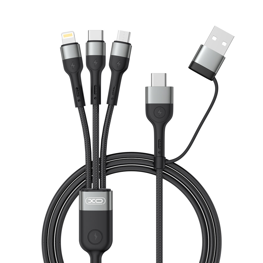 Nabíjací kábel USB-A / USB-C - Lightning / microUSB / USB-C XO Design NB254 3v1, 60 W, 1,2 m, čierny