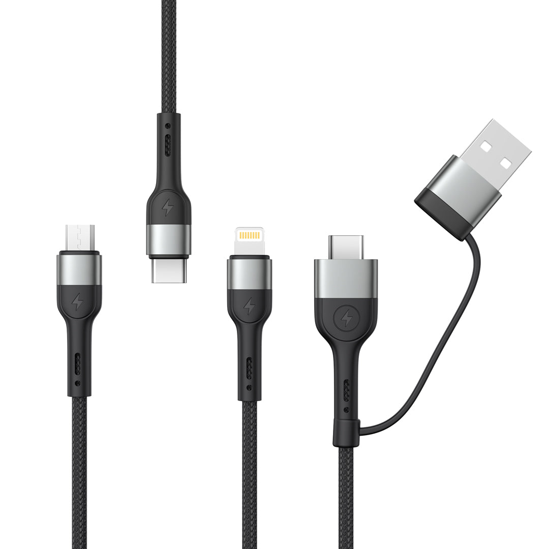 Nabíjací kábel USB-A / USB-C - Lightning / microUSB / USB-C XO Design NB254 3v1, 60 W, 1,2 m, čierny