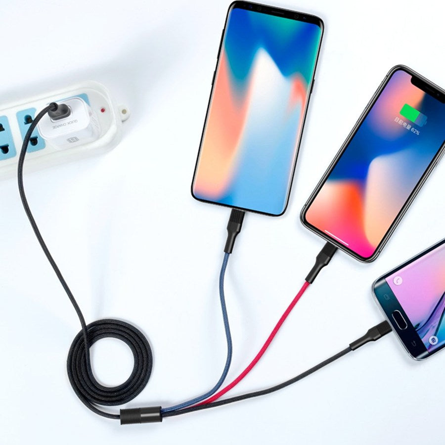 Nabíjací kábel USB-A - Lightning / microUSB / USB-C XO Design NB54, 18W, 1.2m, Multicolor