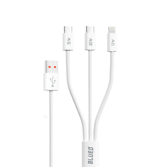 Nabíjací kábel USB-A - Lightning / 2 x USB-C Blueo, 75W, 1.2m, Biela