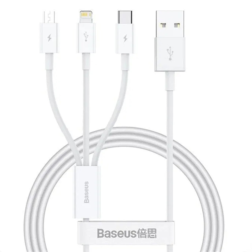 Nabíjací kábel USB-A - Lightning / microUSB / USB-C Baseus 3v1, 100W, 1.5m, Biela P10377705213-00