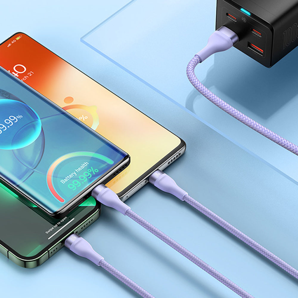 Nabíjací kábel USB-A - Lightning / microUSB / USB-C Baseus Flash Series II 3in1, 66W, 1.2m, Fialový CASS040005