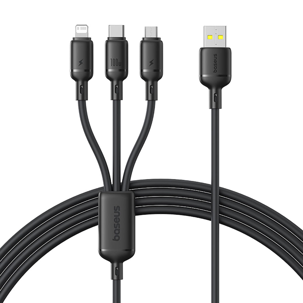 Nabíjací kábel USB-A - Lightning / microUSB / USB-C Baseus Silky 3in1, 100W, 1.5m, Čierny P10377705123-00