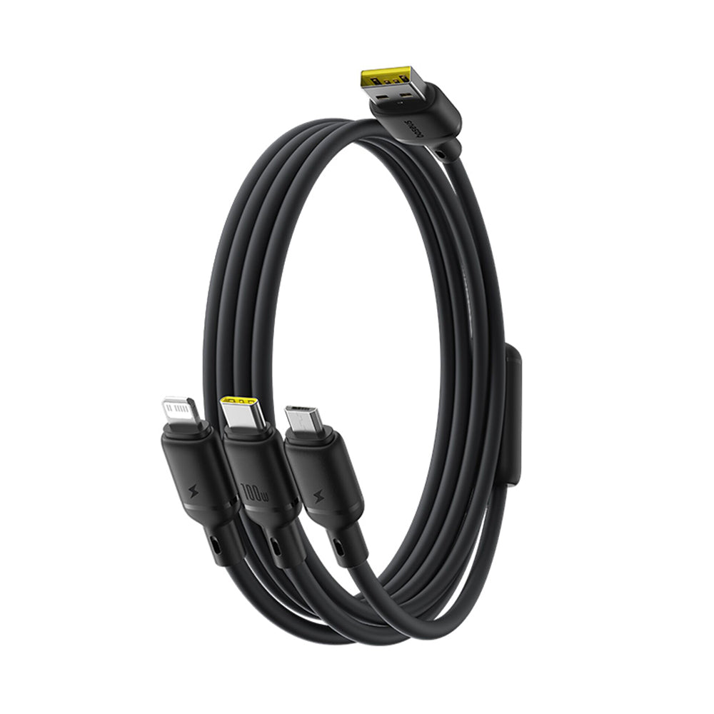 Nabíjací kábel USB-A - Lightning / microUSB / USB-C Baseus Silky 3in1, 100W, 1.5m, Čierny P10377705123-00