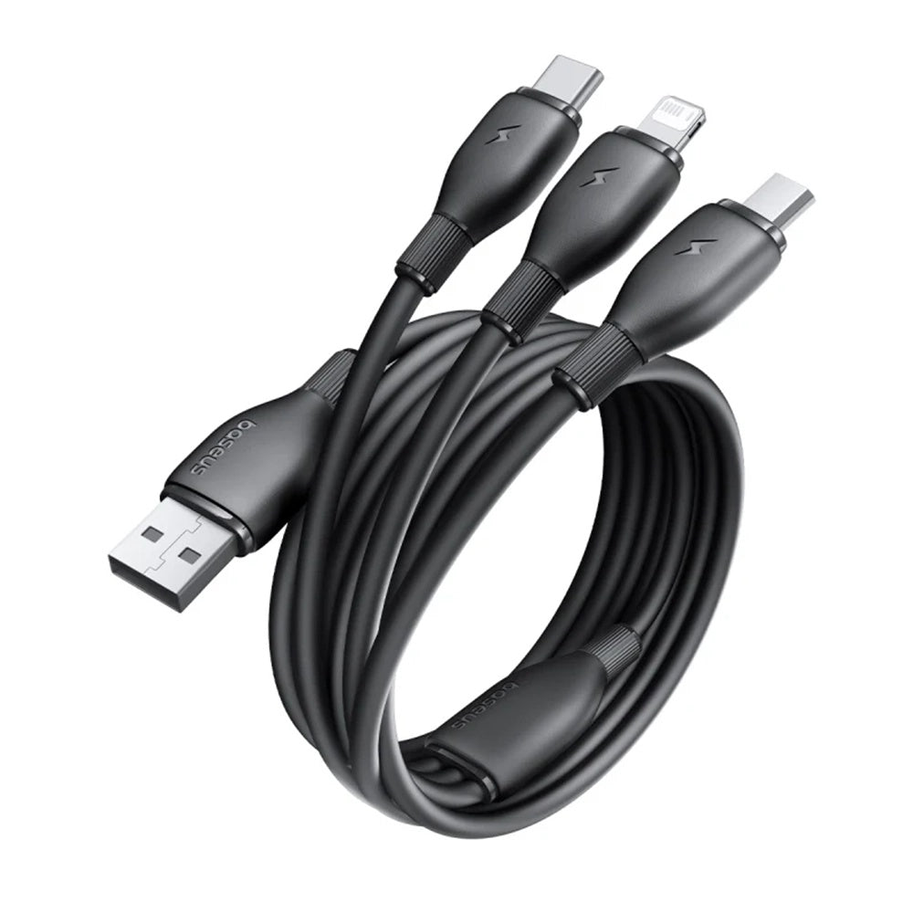 Kábel na nabíjanie USB-A - Lightning / microUSB / USB-C Baseus Ultra Fast 3in1, 18W, 1.3m, Čierny P10376303121-00