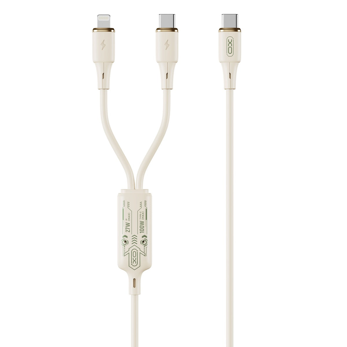 USB-C - Lightning / USB-C nabíjací kábel XO Design NB-Q262 2v1, 100W, 1.2m, Béžový