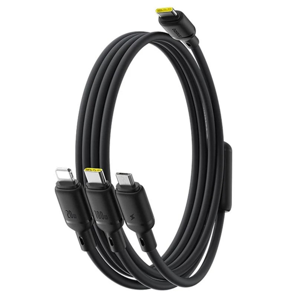 Nabíjací kábel USB-C - Lightning / microUSB / USB-C Baseus Silky 3in1, 100W, 1.5m, Čierny P10376303121-01