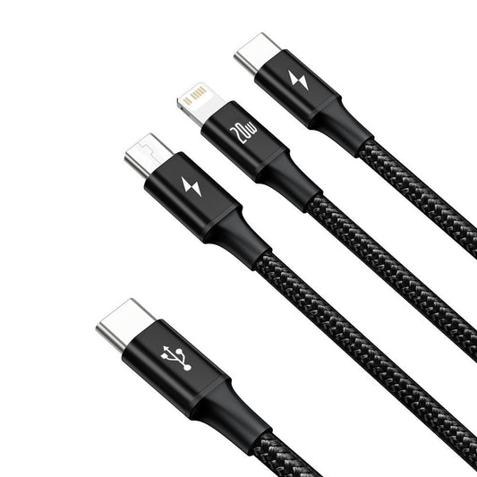 Baseus Rapid 3v1 USB-C - nabíjací kábel Lightning / microUSB / USB-C, 20 W, 1,5 m, čierny CAMLT-SC01