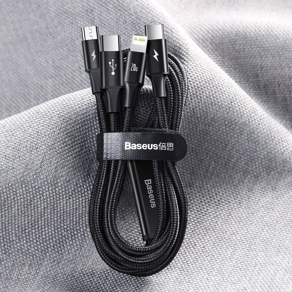 USB-C Charging Cable - Lightning / microUSB / USB-C Baseus Rapid 3in1, 20W, 1.5m, Black CAMLT-SC01