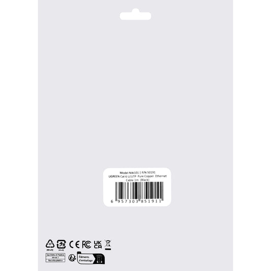Sieťový kábel UGREEN NW101, UTP, Cat6, 1 m, čierny