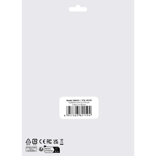 Sieťový kábel UGREEN NW102, UTP, Cat6, 1 m, čierny