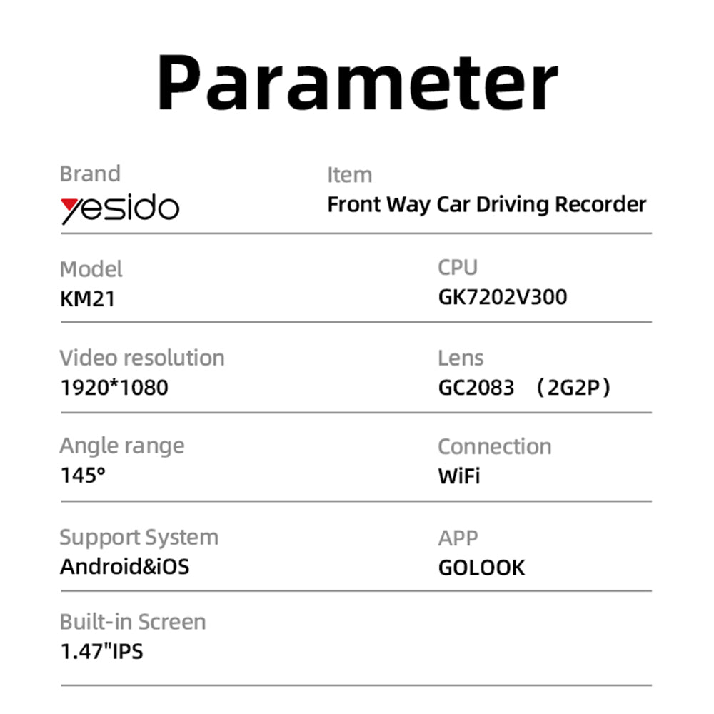 Auto kamera Yesido KM21, 1080P, Wi-Fi, Displej 1.47 palca