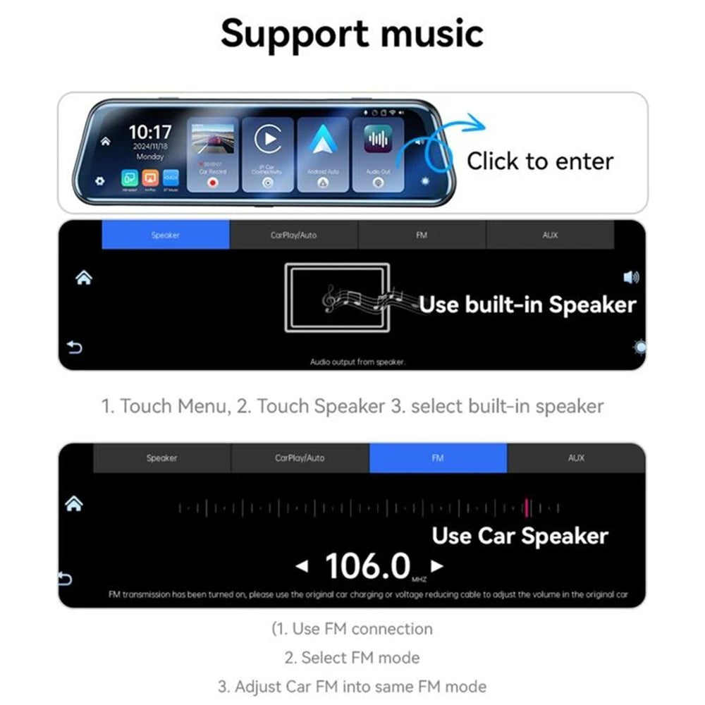 Auto kamera Yesido KM24 s Carplay / Android Auto, 4K, Displej 9.66 palca