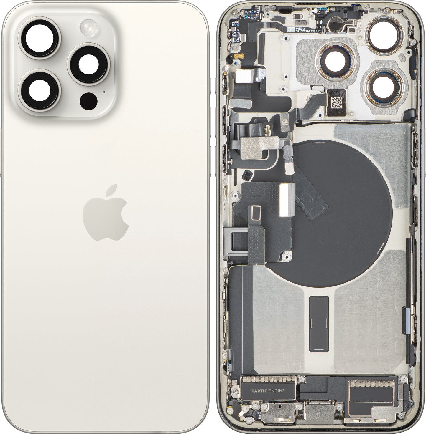 Kryt batérie Apple iPhone 15 Pro Max, S prostredným krytom, Kompletné diely, Biela (White Titanium), Swap