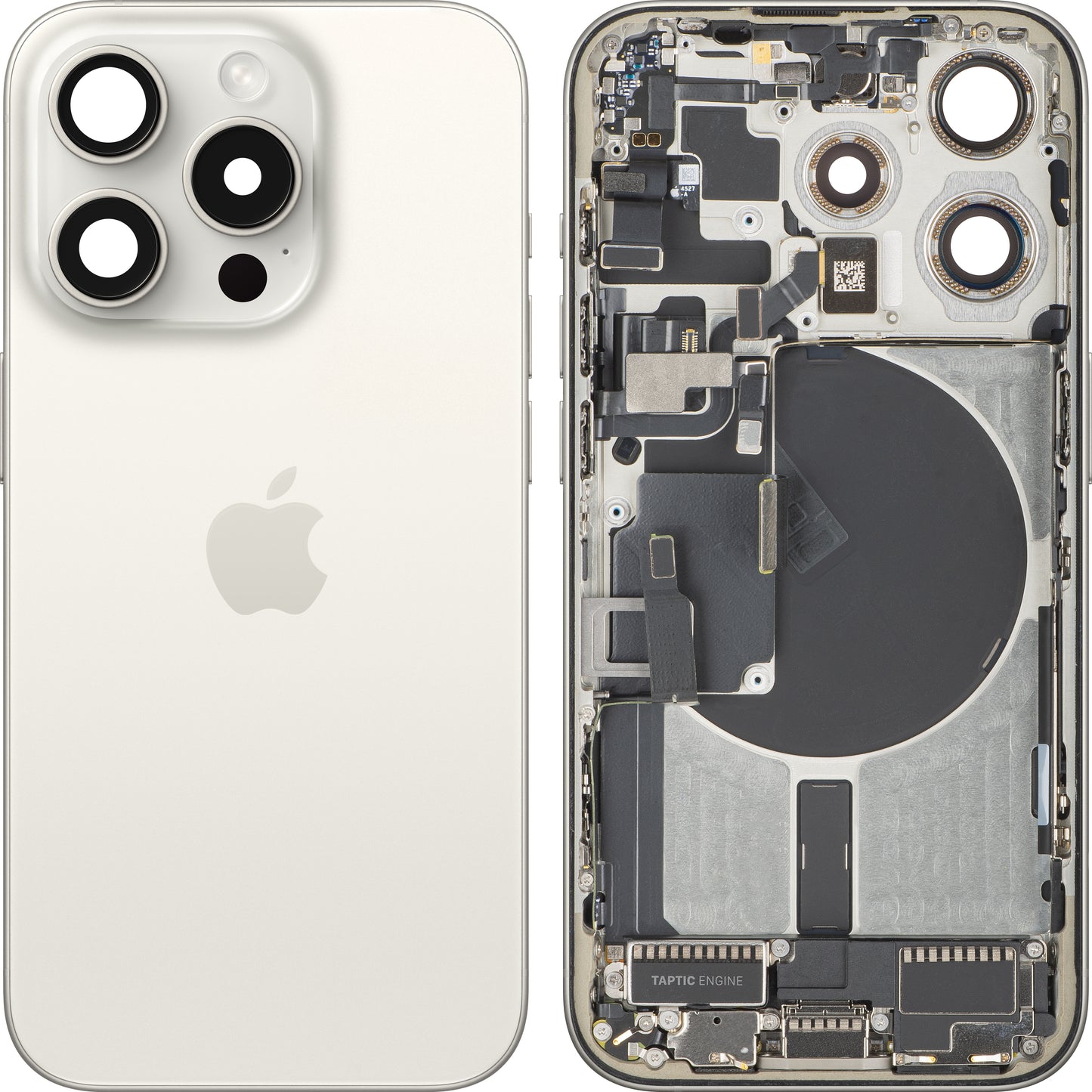 Kryt batérie Apple iPhone 15 Pro, S Stredným Krytom, Kompletné Diely, Biela (White Titanium), Swap