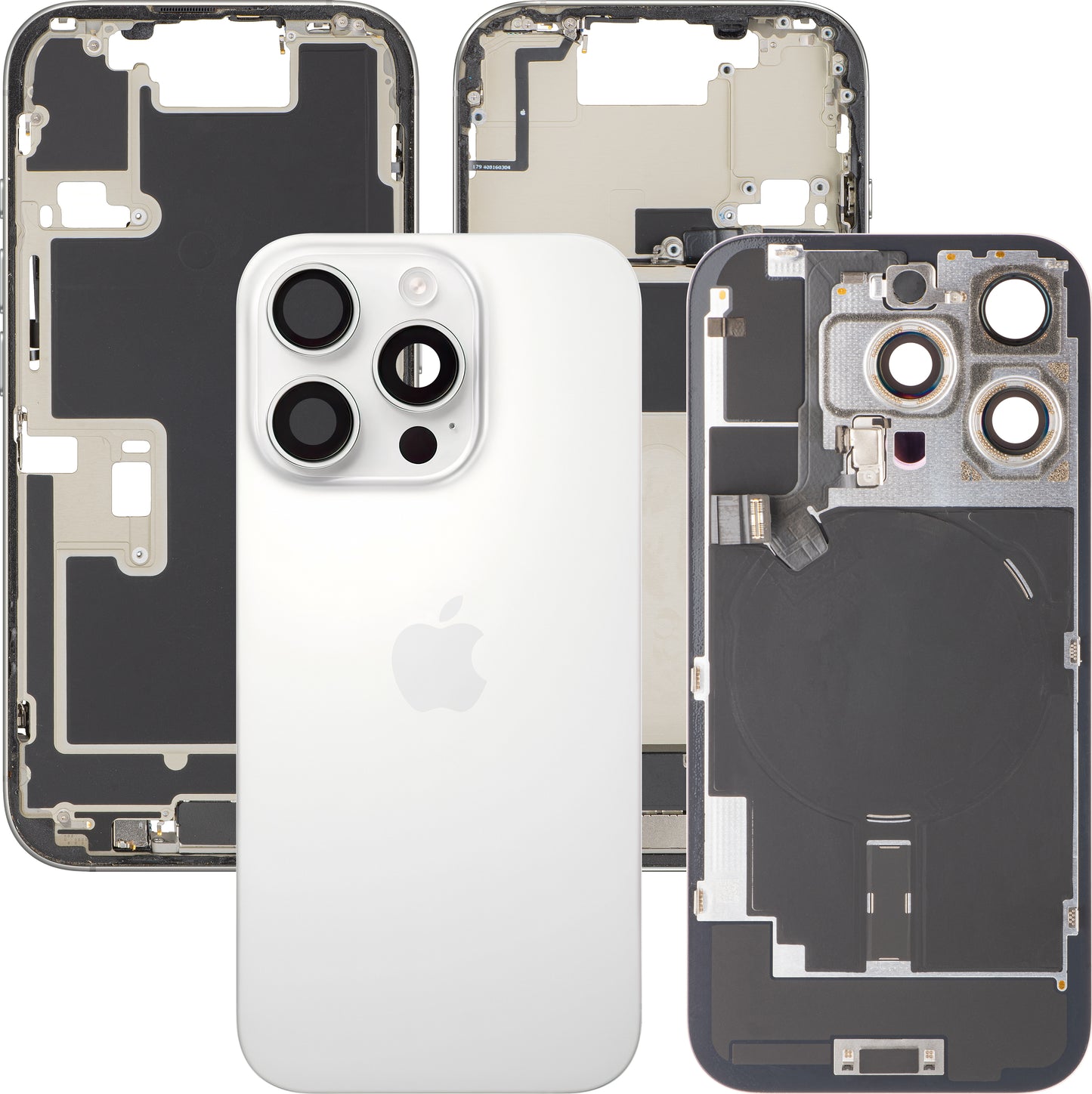 Kryt batérie Apple iPhone 16 Pro, S stredným krytom, Kompletné diely, Biela (White Titanium), Swap