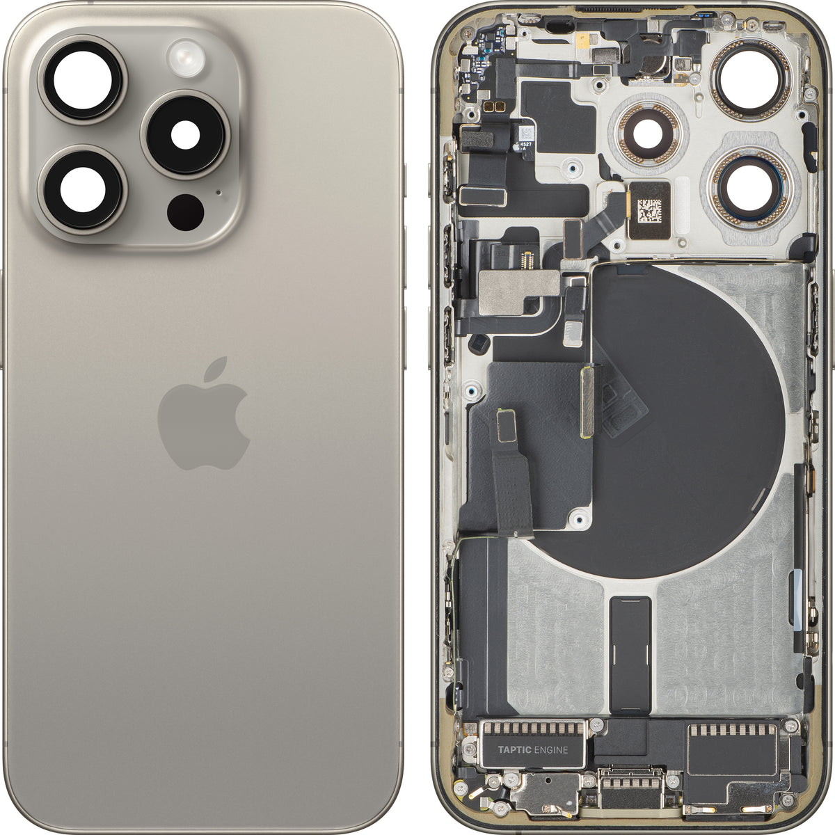 Kryt batérie Apple iPhone 15 Pro so stredným rámom, verzia US, béžový (prírodný titán), výmena
