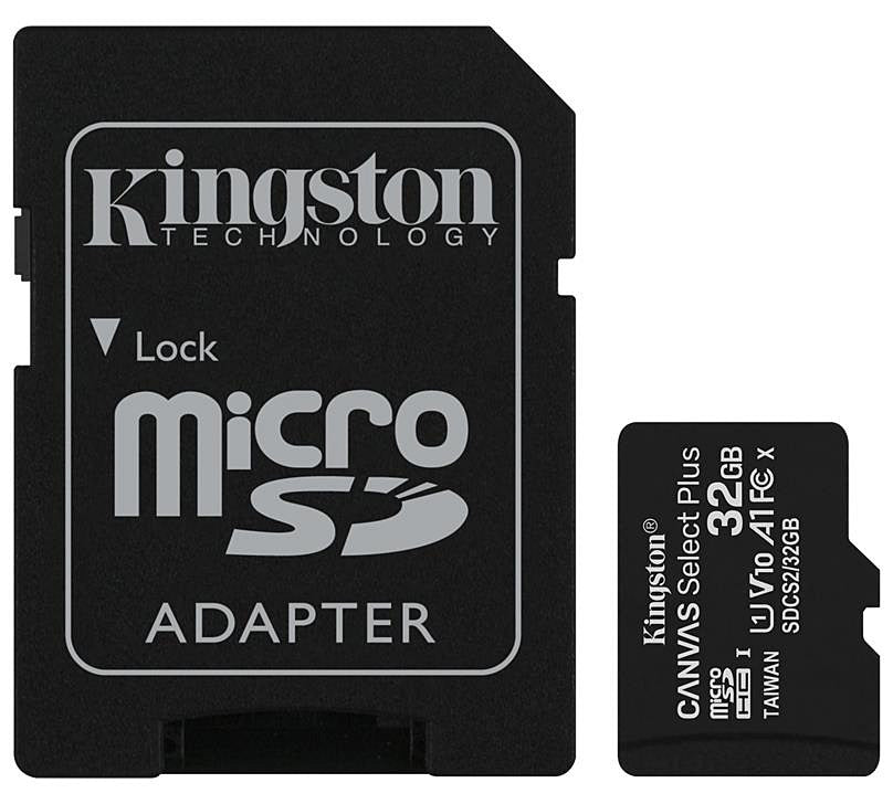 Pamäťová karta microSDHC Kingston Canvas Select Plus Android A1, 32GB, trieda 10 / UHS-1 U1, s adaptérom SDCS2/32GB