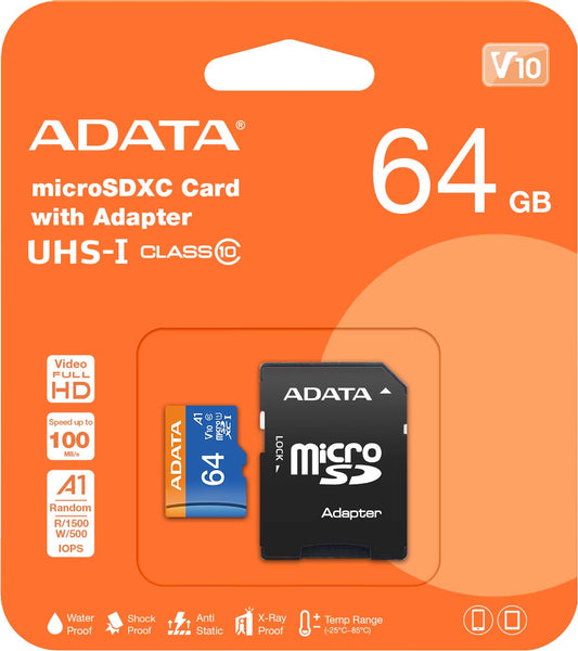 Adata microSDXC pamäťová karta, 64Gb, Class 10 / UHS-1 U1, s adaptérom AUSDX64GUICL10A1-RA1 AUSDX64GUICL10A1-RA1