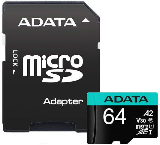 Pamäťová karta microSDXC Adata Premier Pro, 64Gb, Trieda 10 / UHS-1 U3, S adaptérom AUSDX64GUI3V30SA2-RA1