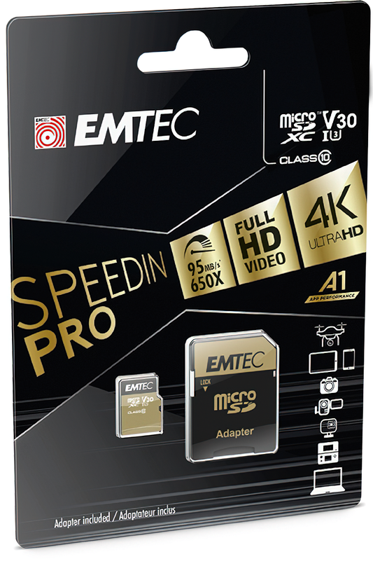 Pamäťová karta microSDXC Emtec Speedin Pro Android A1, 64GB, Trieda 10 / UHS-1 U3, s adaptérom ECMSDM64GXC