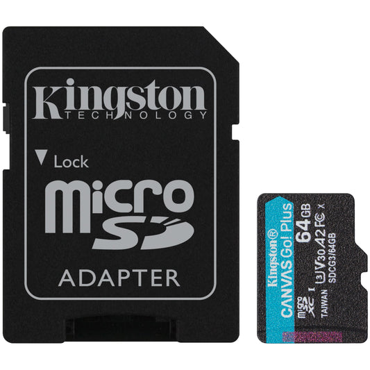 Pamäťová karta Kingston Canvas Go Plus microSDXC Kingston Canvas Go Plus, 64Gb, Class 10 / UHS-1 U3, s adaptérom SDCG3/64GB