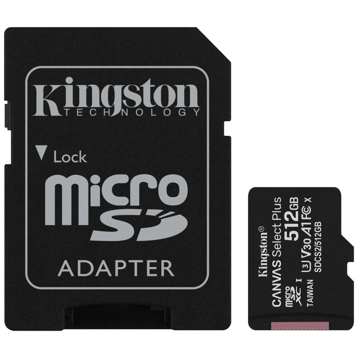 Pamäťová karta microSDXC Kingston Canvas Select Plus Android A1, 512GB, Trieda 10 / UHS-1 U3, s adaptérom SDCS2/512GB