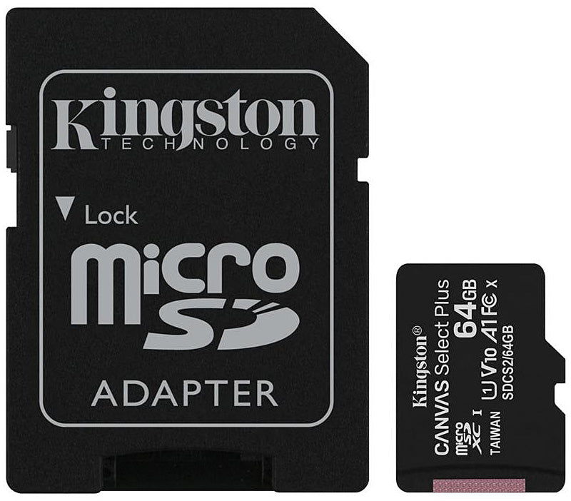 Pamäťová karta microSDXC Kingston Canvas Select Plus Android A1, 64Gb, Trieda 10 / UHS-1 U1, S adaptérom SDCS2/64GB