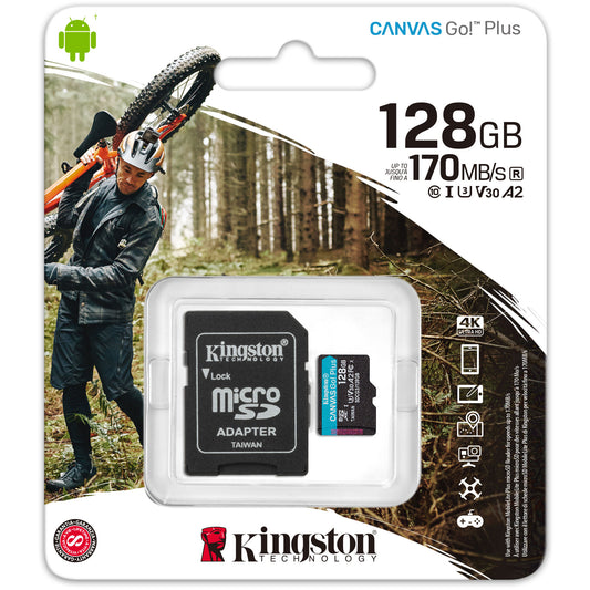 Pamäťová karta Kingston Canvas Go Plus microSDXC Kingston Canvas Go Plus, 128Gb, Class 10 / UHS-1 U3, s adaptérom SDCG3/128GB