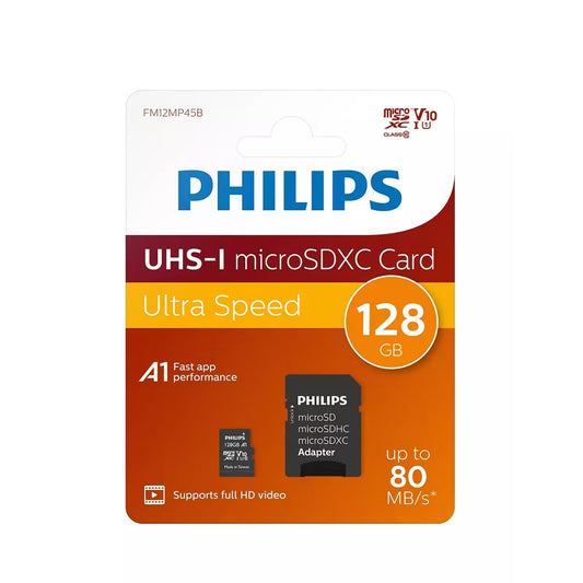 Pamäťová karta microSDXC Philips, 128Gb, Trieda 10 / UHS-1 U1, S adaptérom FM12MP45B/10