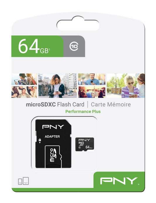 Pamäťová karta microSDXC PNY Performance Plus, 64Gb, Trieda 10, S adaptérom P-SDU64G10PPL-GE