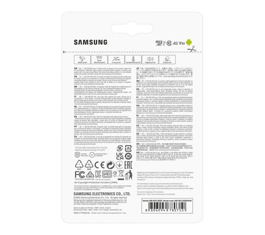 Samsung PRO Plus microSDXC Memory Card, 128Gb, Class 10 / UHS-1 U3, with Card Reader MB-MD128SB/WW