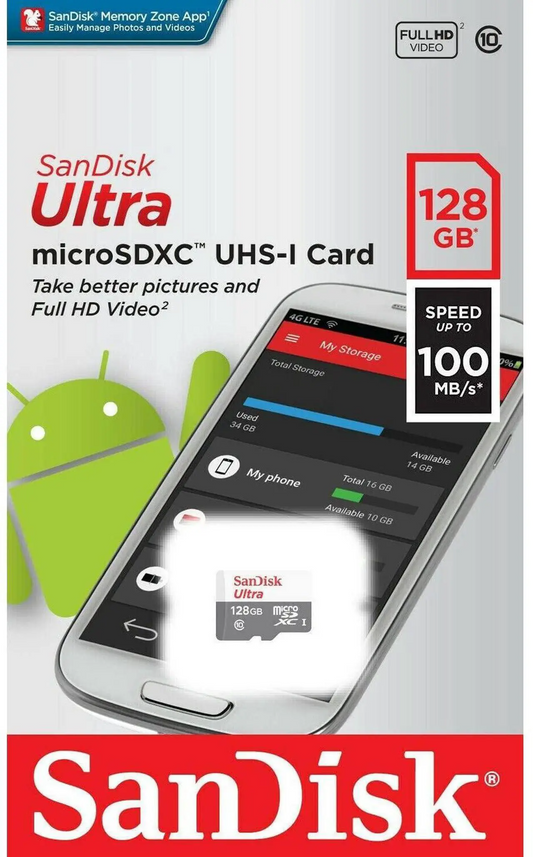 Pamäťová karta microSDXC SanDisk Ultra, 128Gb, Trieda 10 SDSQUNR-128G-GN3MN