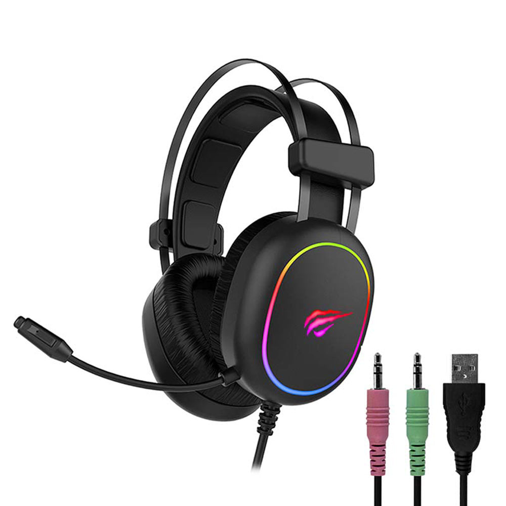 Slúchadlá na hranie 3.5mm HAVIT H2016d, RGB, 2m, Čierne