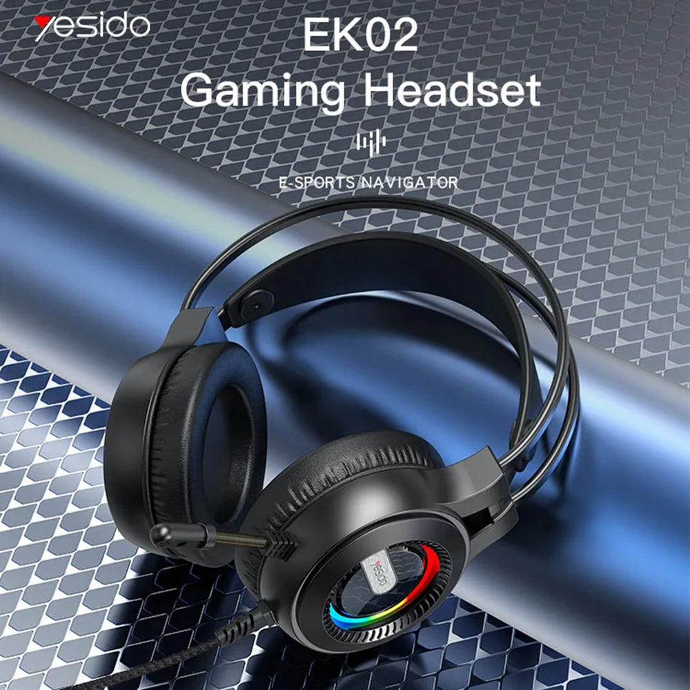 Slúchadlá na hranie 3.5mm Yesido EK02, RGB, 2.2m, Čierne