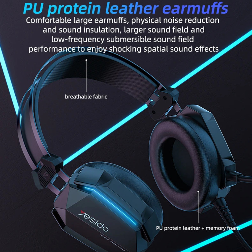 Slúchadlá na hranie 3.5mm Yesido EK03, RGB, 2m, Čierne