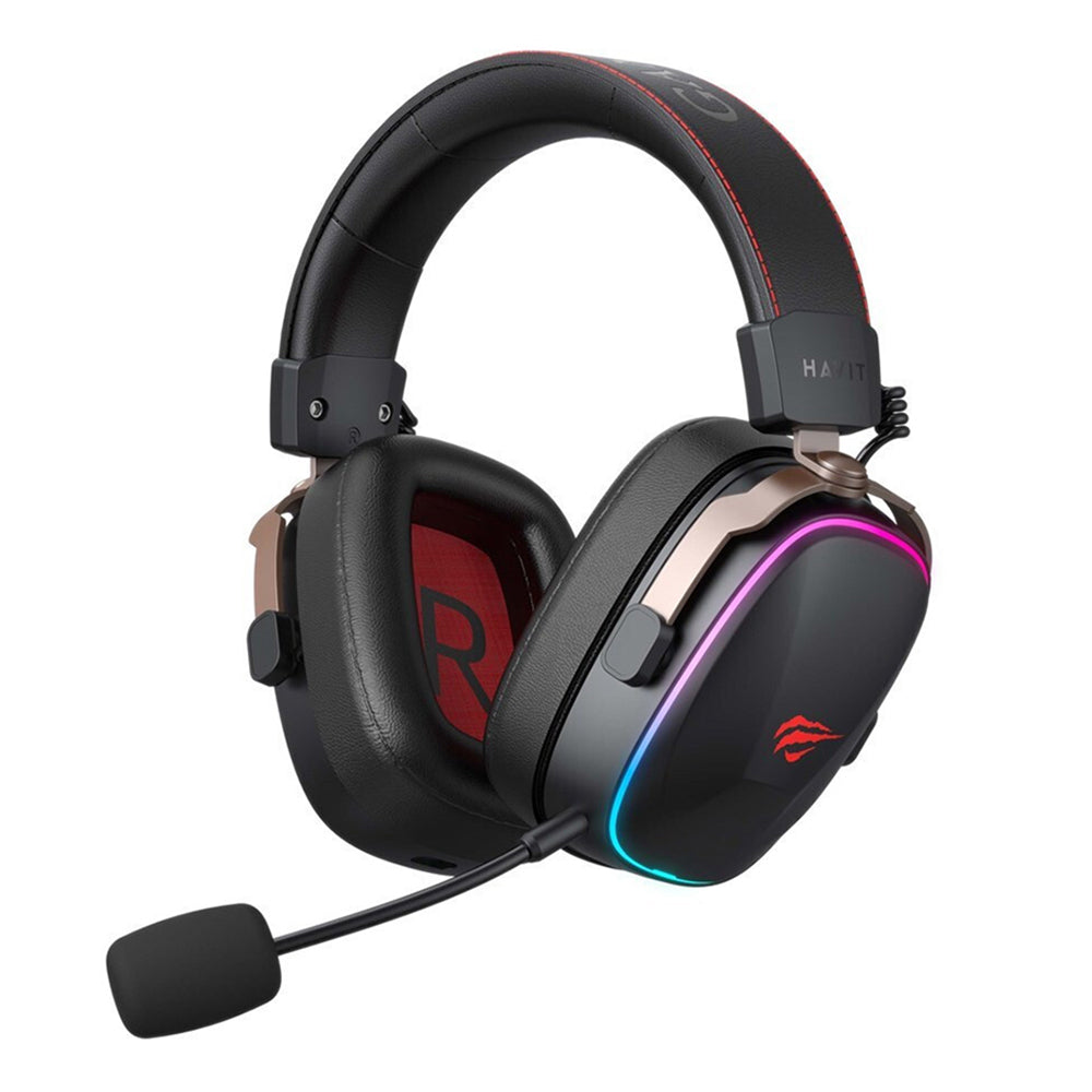 Bezdrôtové herné slúchadlá HAVIT H2039BG, RGB, BT / Wi-Fi / Káblové, Čierno-okrové
