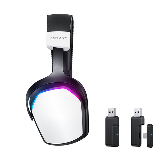 Bezdrôtové herné slúchadlá Acefast H11, RGB, BT / Wi-Fi / Káblové, Biele