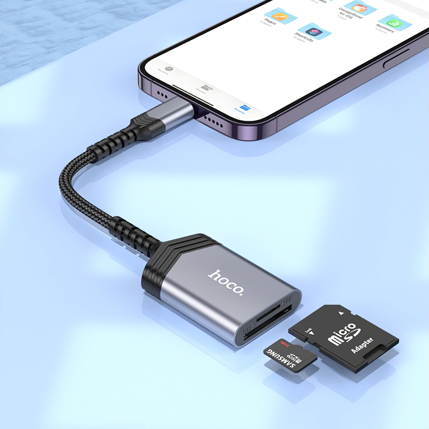 Čítačka kariet Lightning HOCO UA25, SD - microSD, Sivá