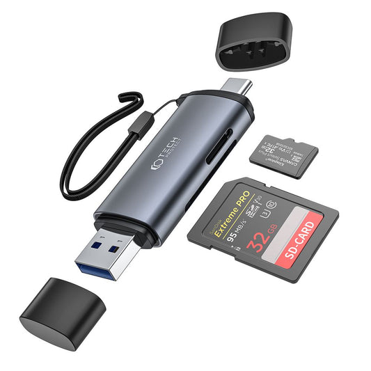 Čítačka kariet USB / USB-C Tech-Protect, SD - microSD, sivá
