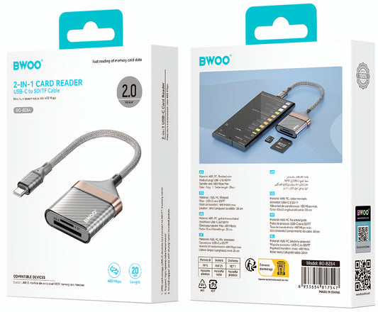 Čítačka kariet USB-C BWOO BZ64, SD - microSD, Sivá