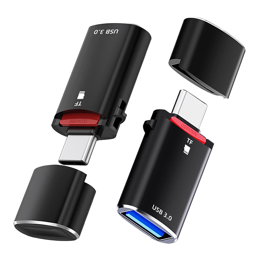 Čítačka kariet USB-C Techsuit AluVoltX, USB-A (OTG) - microSD, Čierna