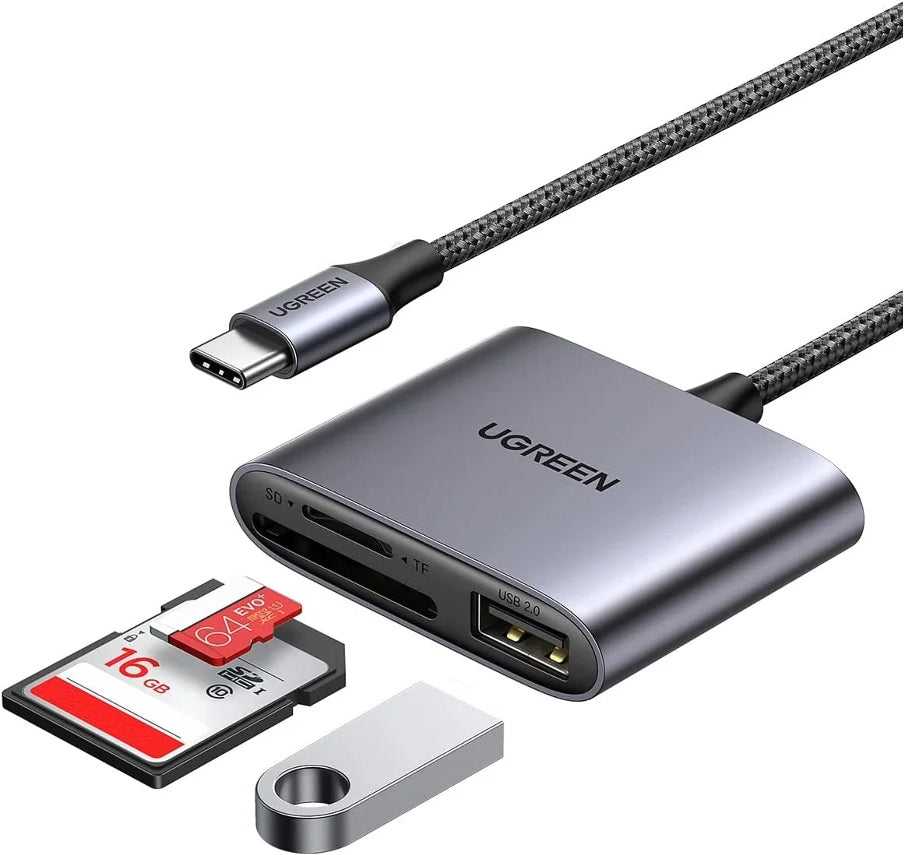 Čítačka kariet USB-C UGREEN CM387, USB-A (OTG) - SD - microSD, Čierna