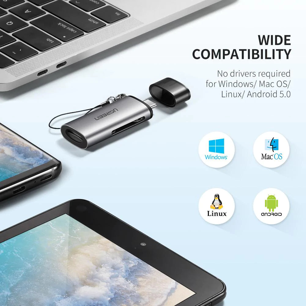 Čítačka kariet USB-C UGREEN CM184, SD - microSD, Sivá