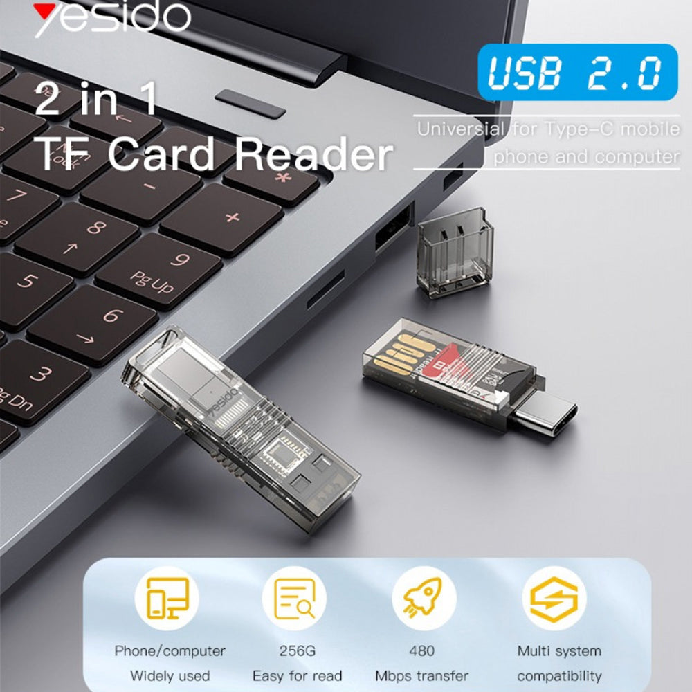Čítačka kariet USB / USB-C Yesido GS21, microSD, Transparent
